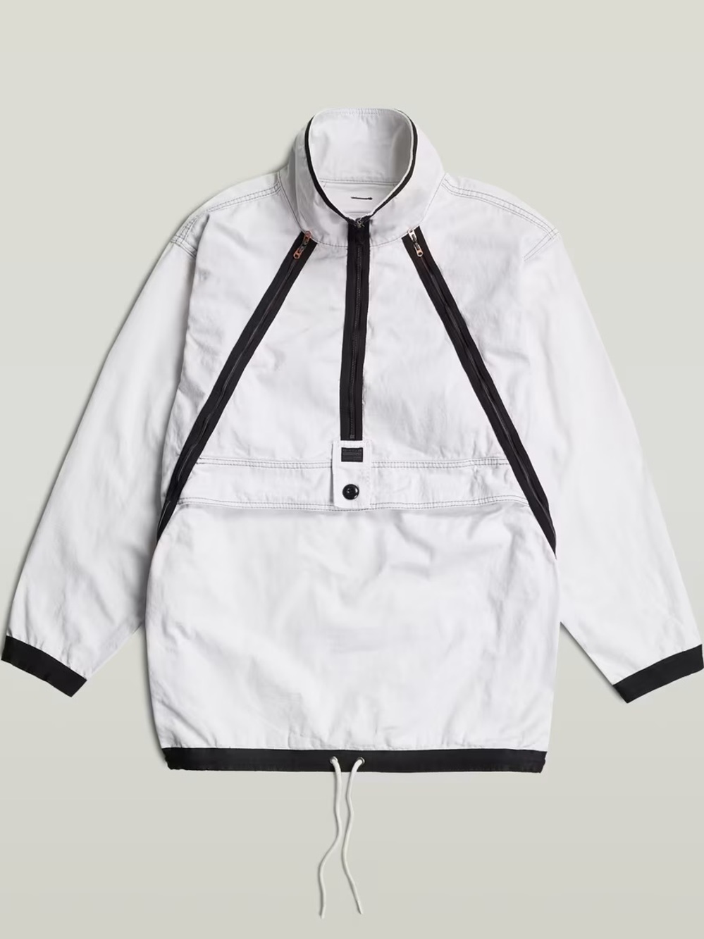 G-Star White Pullover Windbreaker with Black Trim Parachute Jacket size L